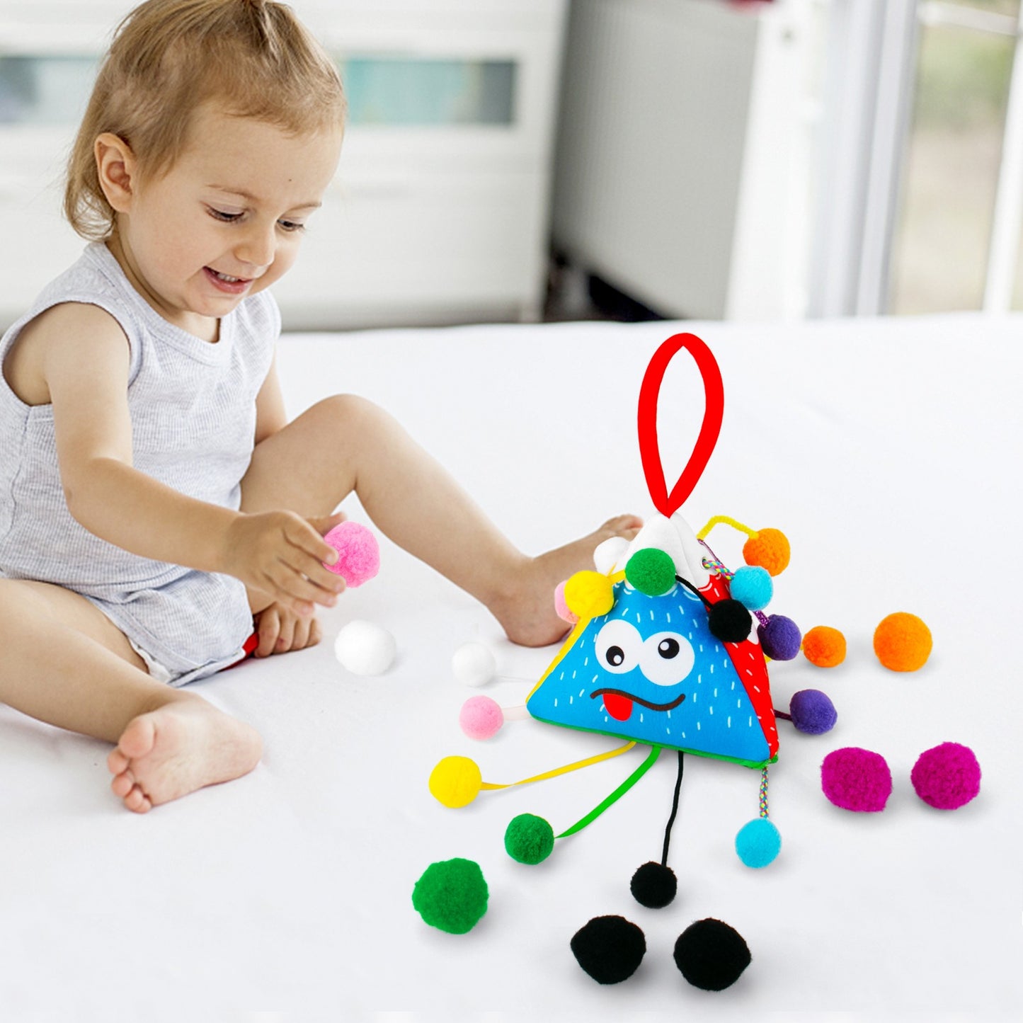 Sensory Toys for Babies Toddlers, Montessori String Learning Toys for Infant, Toddler, with Activity Bag and 10 Play Balls, Learning Counting, Expressions & Shape, Fine Motor Skills Toy