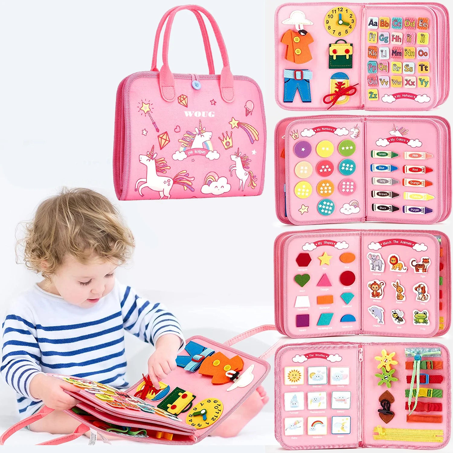 Montessori Toys Busy Board Toddler Sensory Activity Developing Board for Motor Skills， Educational Travel Activity Toys