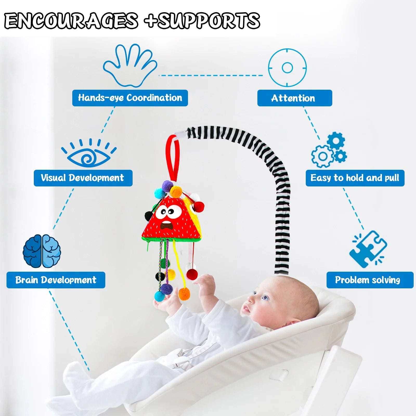 Sensory Toys for Babies Toddlers, Montessori String Learning Toys for Infant, Toddler, with Activity Bag and 10 Play Balls, Learning Counting, Expressions & Shape, Fine Motor Skills Toy
