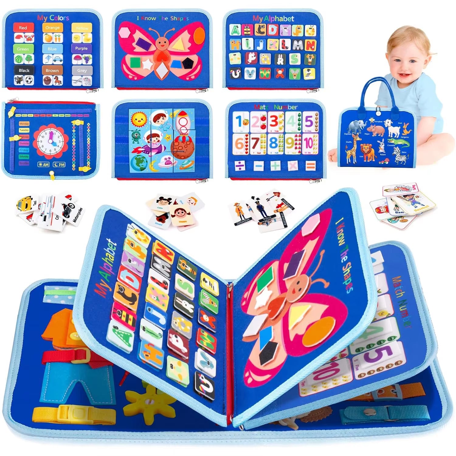 Montessori Toys Busy Board Toddler Sensory Activity Developing Board for Motor Skills， Educational Travel Activity Toys