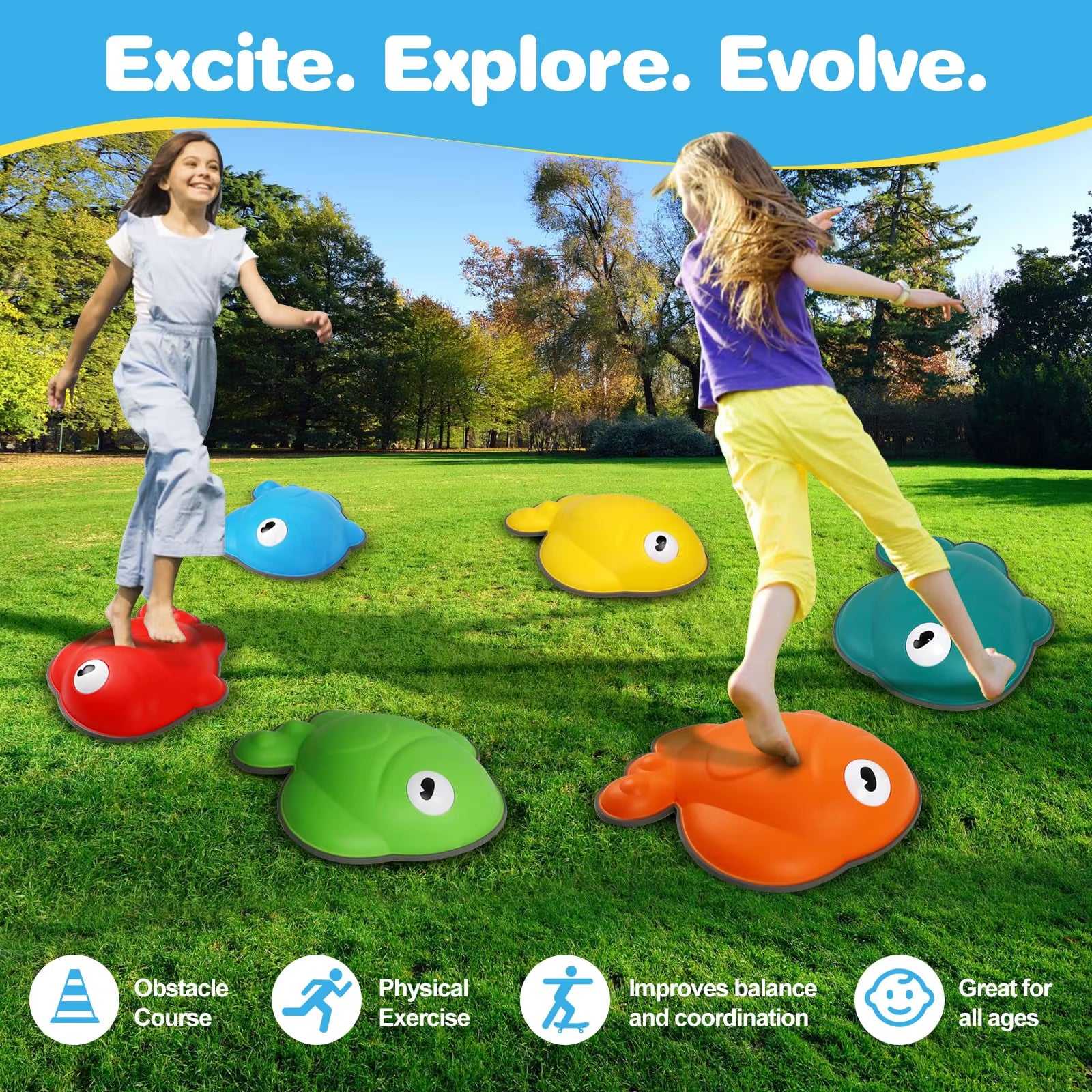 Goldfish Balance Stepping Stones-Non-Slip Jumping Steps Stones Toddler Obstacle Game Promote Coordination Sensory Toys for Kids