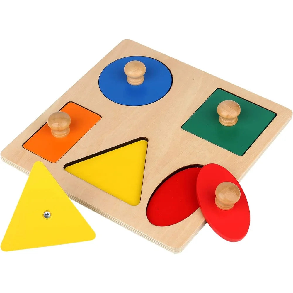 Montessori Multi Shape Wooden Puzzle Toy Baby Toddler First Jumbo Wood Peg Educational Basic (5 Geometry Shape)