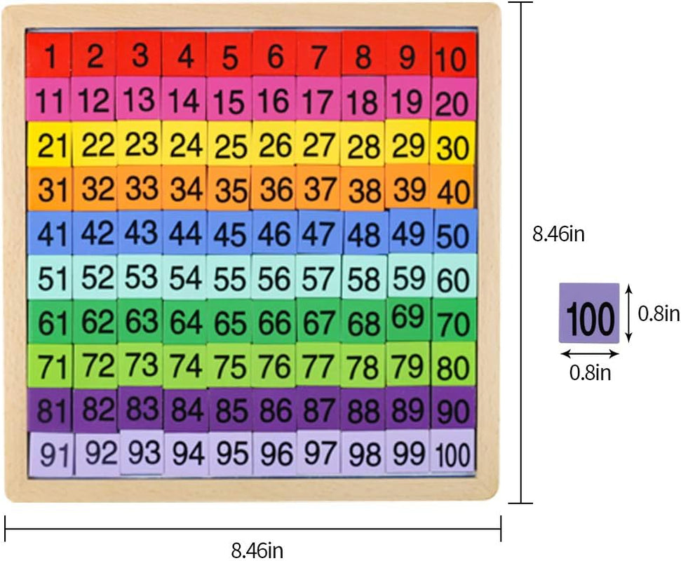 Wooden Montessori Math Counting Hundred Board Toy, 1 - 100 Numbers Learning & Educational Game Blocks Toy for Preschool, Kindergarten, Toddler, Kids (Multicolor)