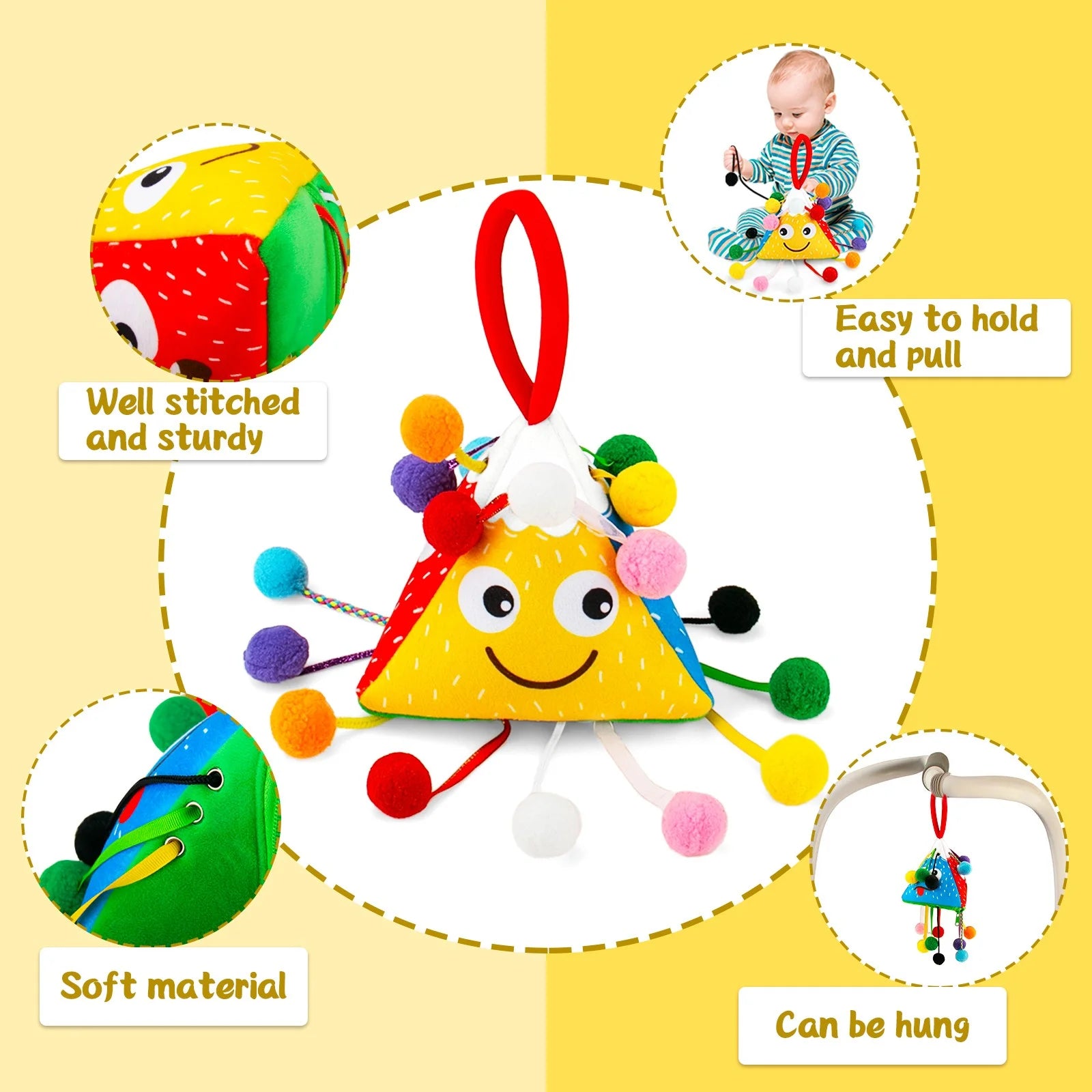 Sensory Toys for Babies Toddlers, Montessori String Learning Toys for Infant, Toddler, with Activity Bag and 10 Play Balls, Learning Counting, Expressions & Shape, Fine Motor Skills Toy
