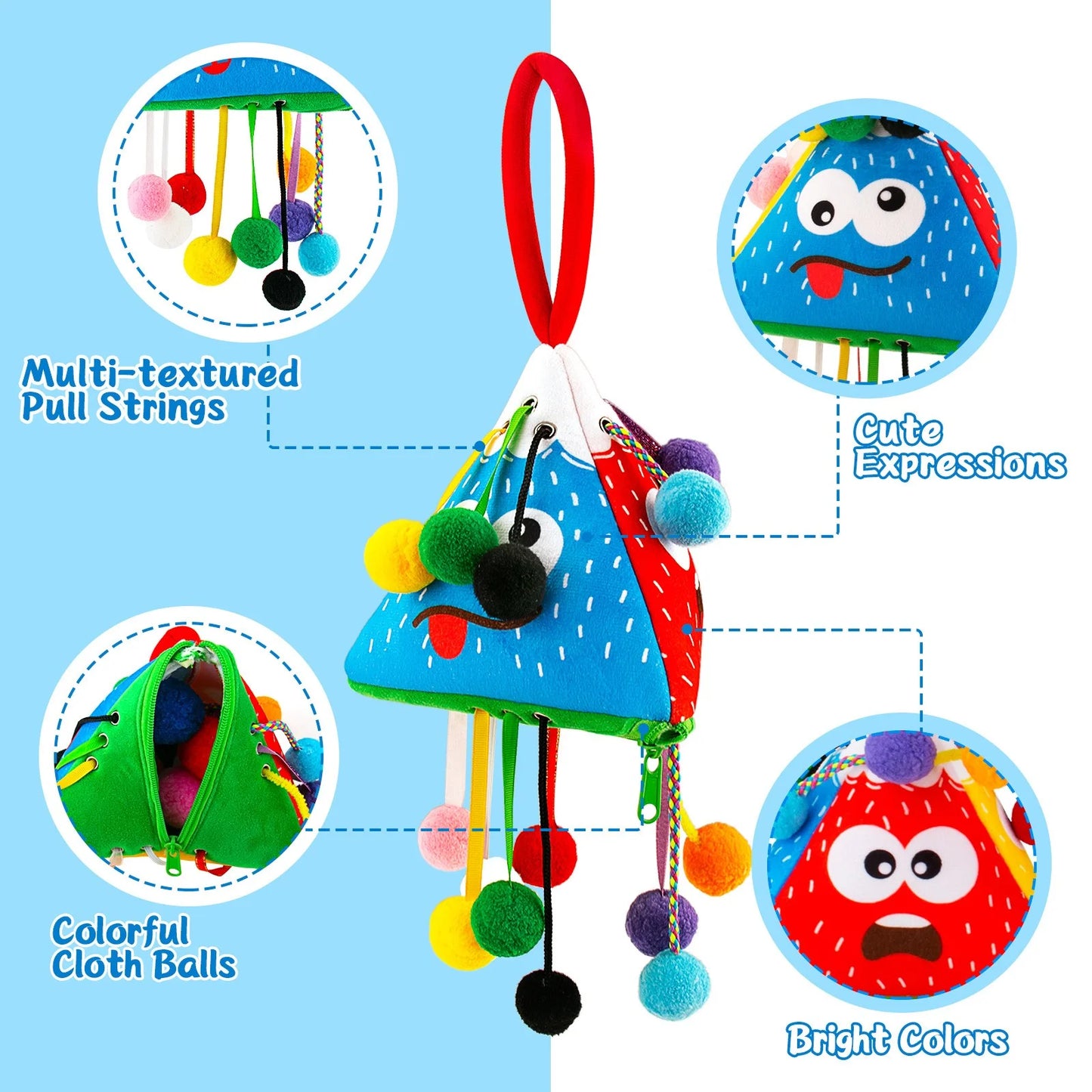 Sensory Toys for Babies Toddlers, Montessori String Learning Toys for Infant, Toddler, with Activity Bag and 10 Play Balls, Learning Counting, Expressions & Shape, Fine Motor Skills Toy