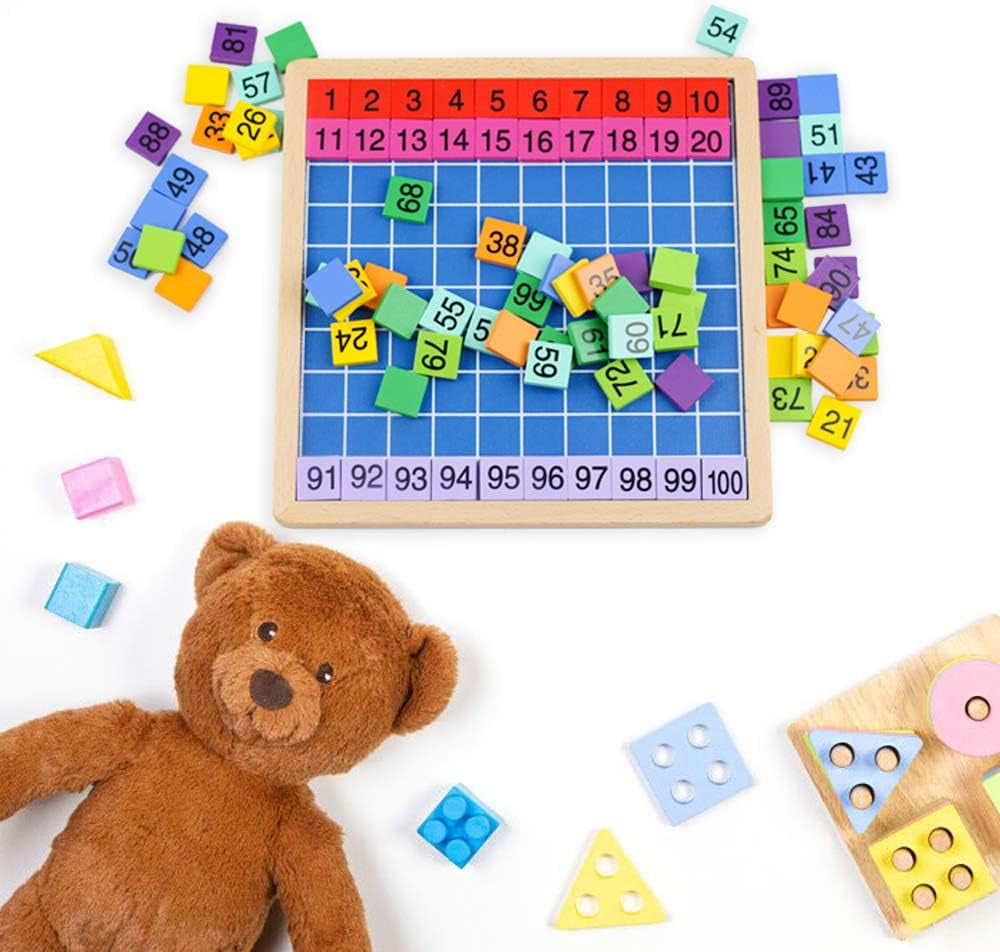 Wooden Montessori Math Counting Hundred Board Toy, 1 - 100 Numbers Learning & Educational Game Blocks Toy for Preschool, Kindergarten, Toddler, Kids (Multicolor)