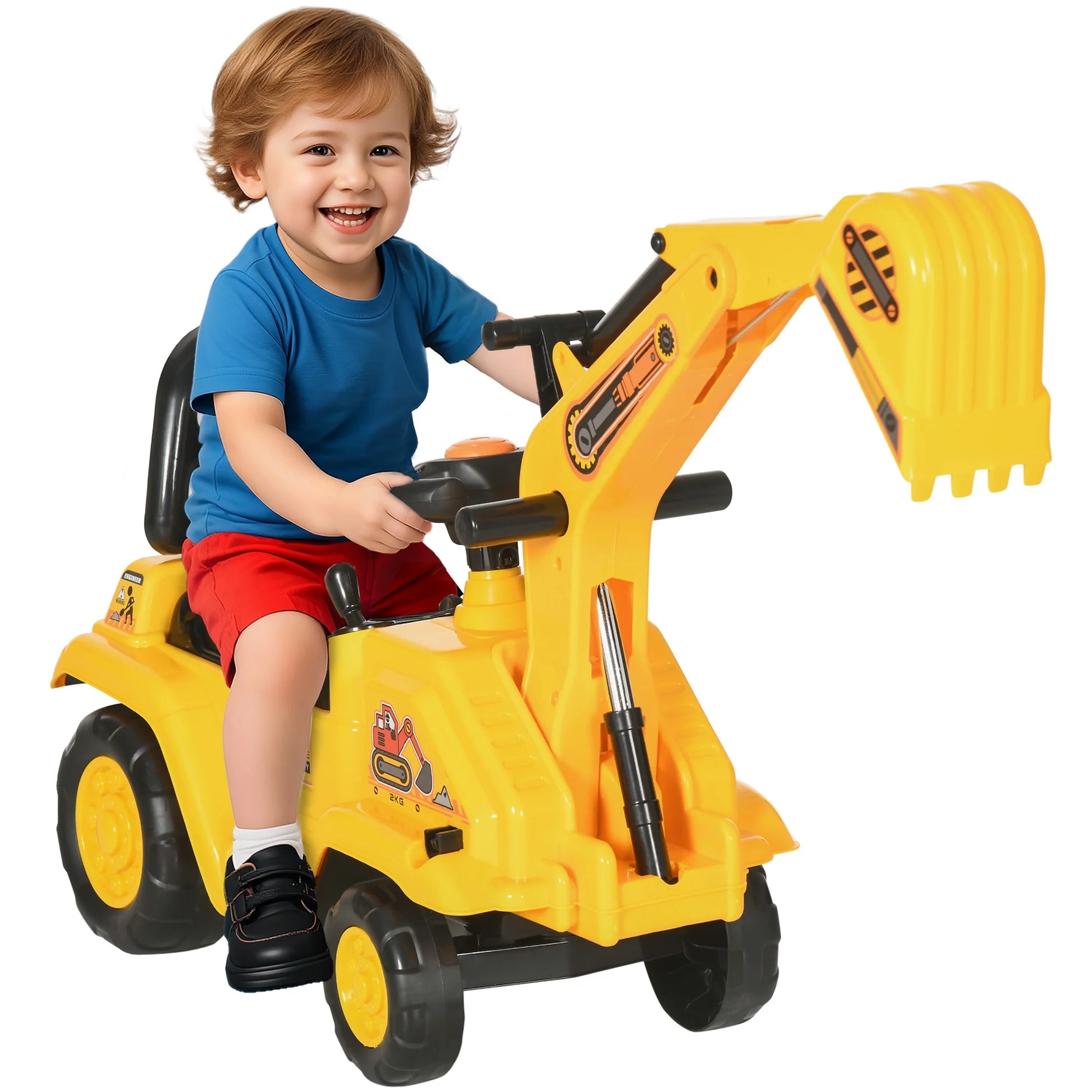 3 in 1 Ride on Toy Excavator Digger Scooter Pulling Cart Pretend Play Construction Truck