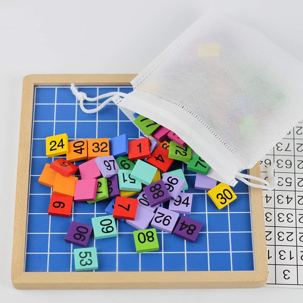 Wooden Montessori Math Counting Hundred Board Toy, 1 - 100 Numbers Learning & Educational Game Blocks Toy for Preschool, Kindergarten, Toddler, Kids (Multicolor)