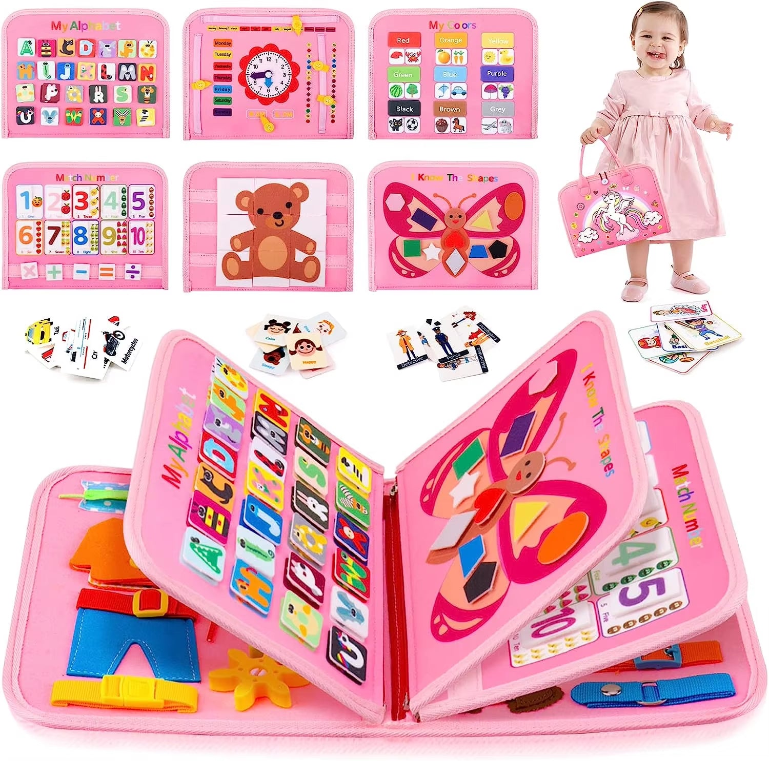 Montessori Toys Busy Board Toddler Sensory Activity Developing Board for Motor Skills， Educational Travel Activity Toys